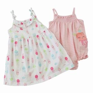 Carter's Pink & White Jellyfish Print Dress & Romper Onesie SET | Baby Girl 9MTH